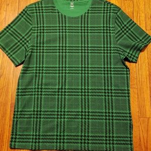 NWOT Men's INC Green & Black Houndstooth Pattern T-Shirt. Size L